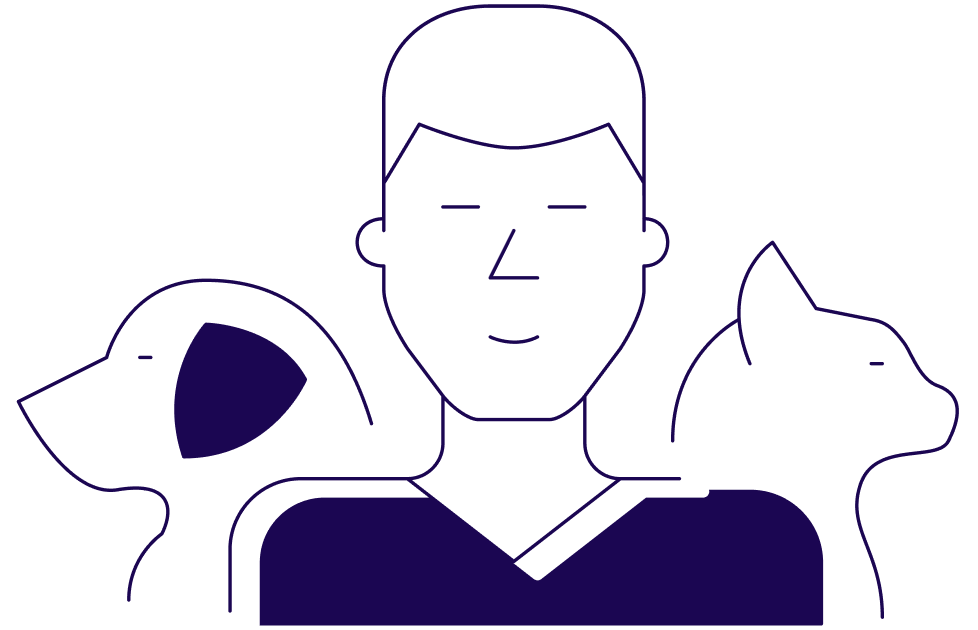 Illustration of a veterinary professional with a dog and cat